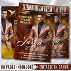 08 Brown In Loving Memory Funeral Program Template, Memorial Editable Bifold 11x8.5” Design, Obituary Celebration Of Life, Digital Download - Editable Memorial Canva Template