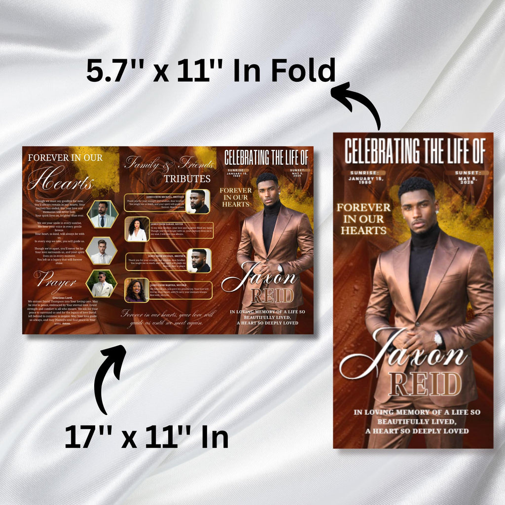 In Loving Memory Brown Funeral Program Template, Editable TriFold 17x11 Program, Celebration of Life Obituary Program, Digital Download - Editable Memorial Canva Template