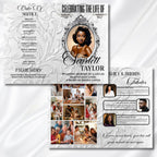 08 Pages Cream White Funeral Program Template, Memorial Editable Bifold 11x8.5” Design, Obituary Celebration Of Life, Digital Download - Editable Memorial Canva Template
