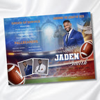 08 Pages Blue Football Funeral Program Template, Bi-Fold(11x8.5 in) Funeral Program, Obituary Celebration Of Life Program, Digital Download - Editable Memorial Canva Template