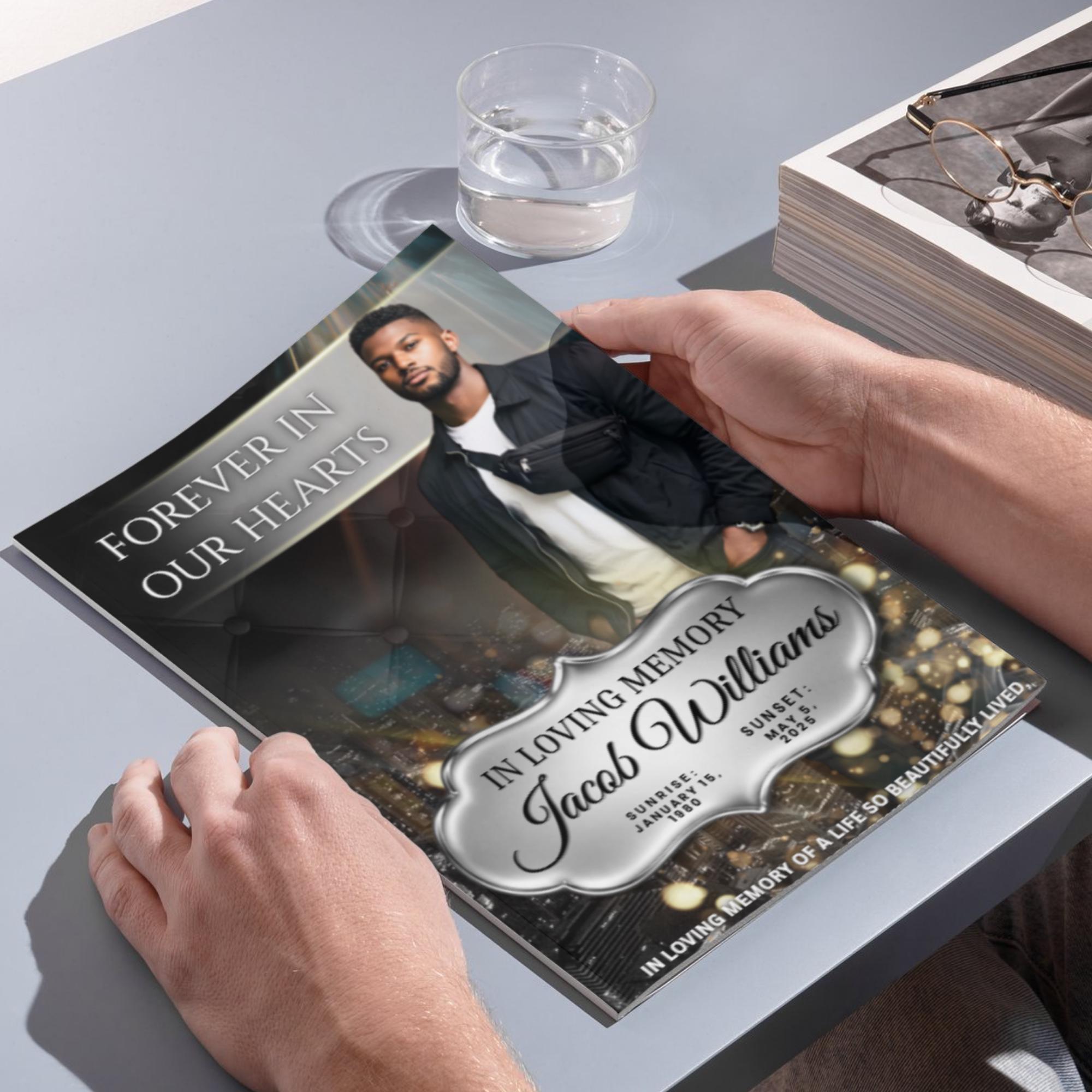 Black & Silver Obituary Funeral Program Template, Bi-Fold(11x8.5 in) Funeral Program, Obituary Celebration Of Life Program, Digital Download - Editable Memorial Canva Template