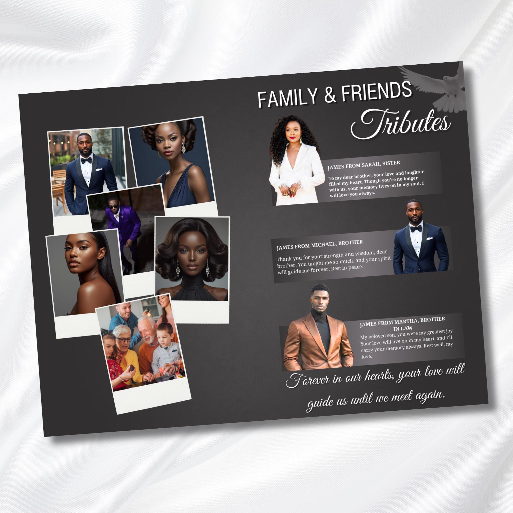 Grey & White Obituary Funeral Program Template, Bi-Fold(11x8.5 in) Funeral Program, Obituary Celebration Of Life Program, Digital Download - Editable Memorial Canva Template