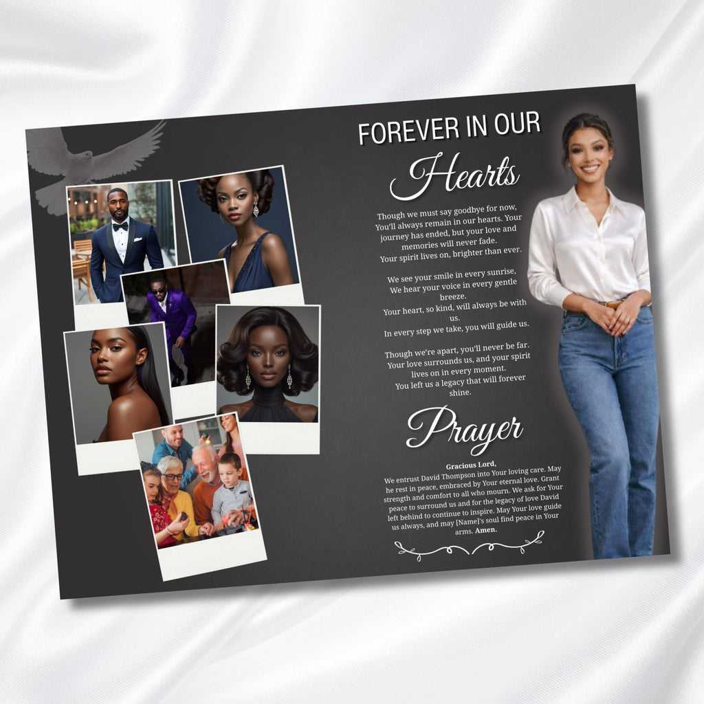 Grey & White Obituary Funeral Program Template, Bi-Fold(11x8.5 in) Funeral Program, Obituary Celebration Of Life Program, Digital Download - Editable Memorial Canva Template