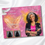 Pink and Gold Woman Obituary Funeral Program Template, Bi-Fold(11x8.5 in) Funeral Program, Obituary Celebration Of Life, Digital Download - Editable Memorial Canva Template