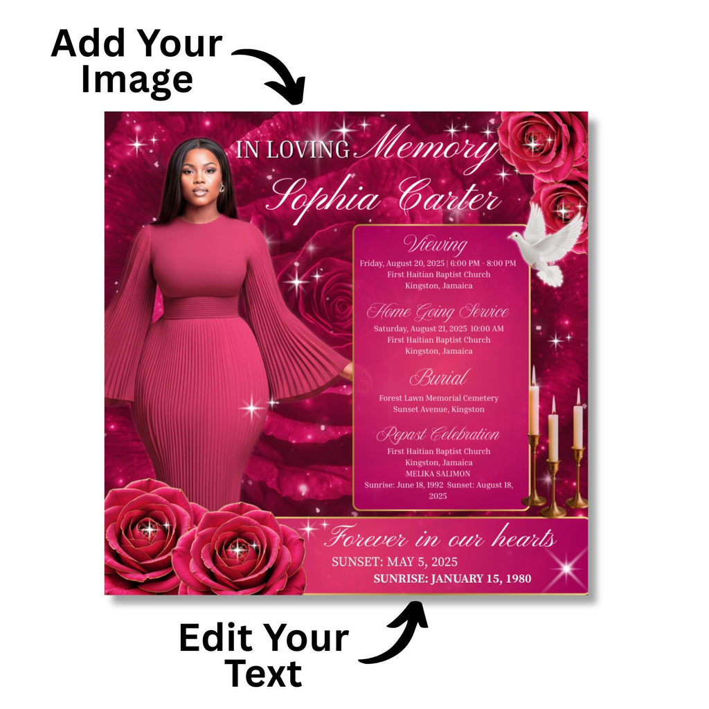 06 In Loving Memory Flyer Canva Editable Template, Memorial Remembrance Flyer, Rest In Peace, Forever In Our Memories, Digital Download - Editable Memorial Canva Template