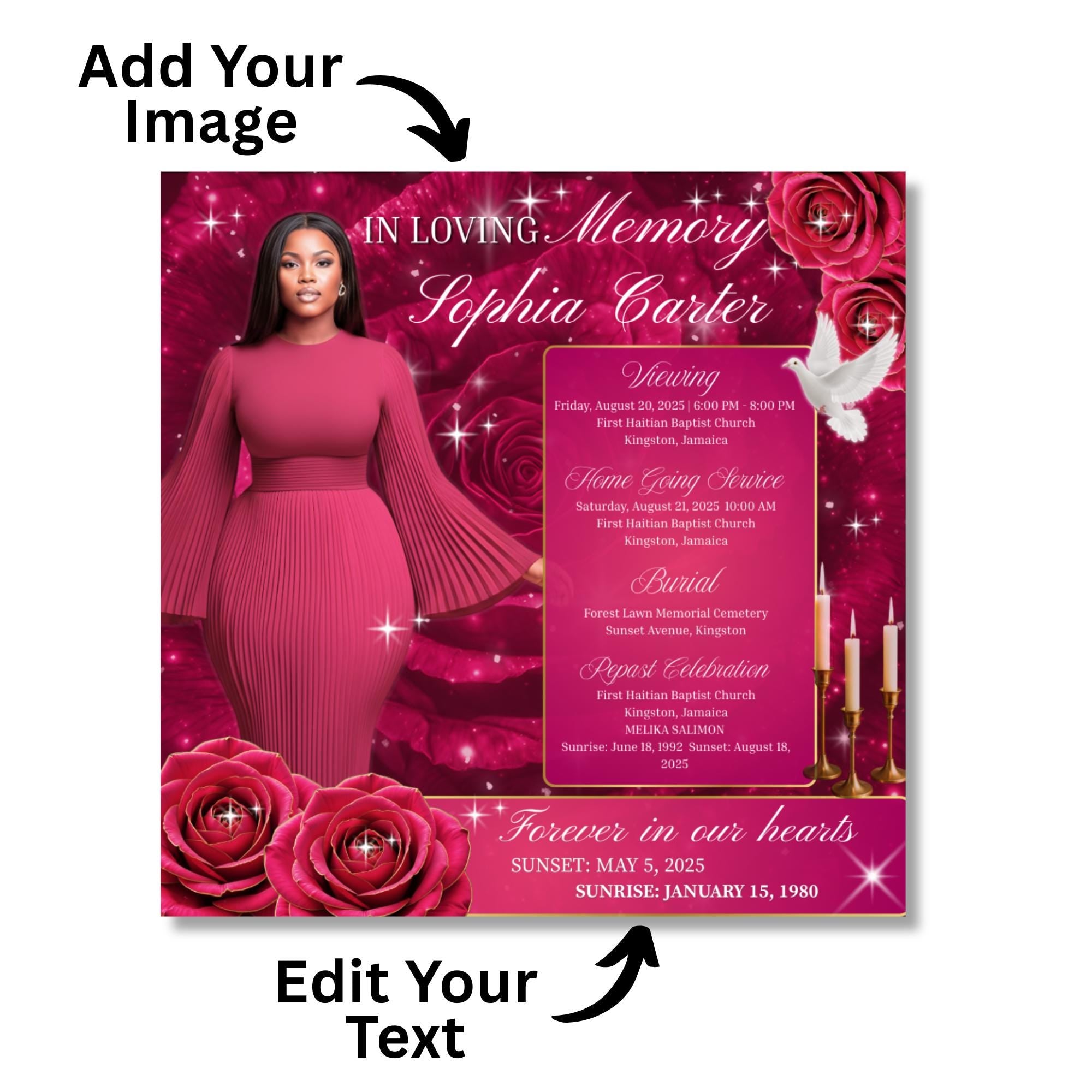 06 In Loving Memory Flyer Canva Editable Template, Memorial Remembrance Flyer, Rest In Peace, Forever In Our Memories, Digital Download - Editable Memorial Canva Template