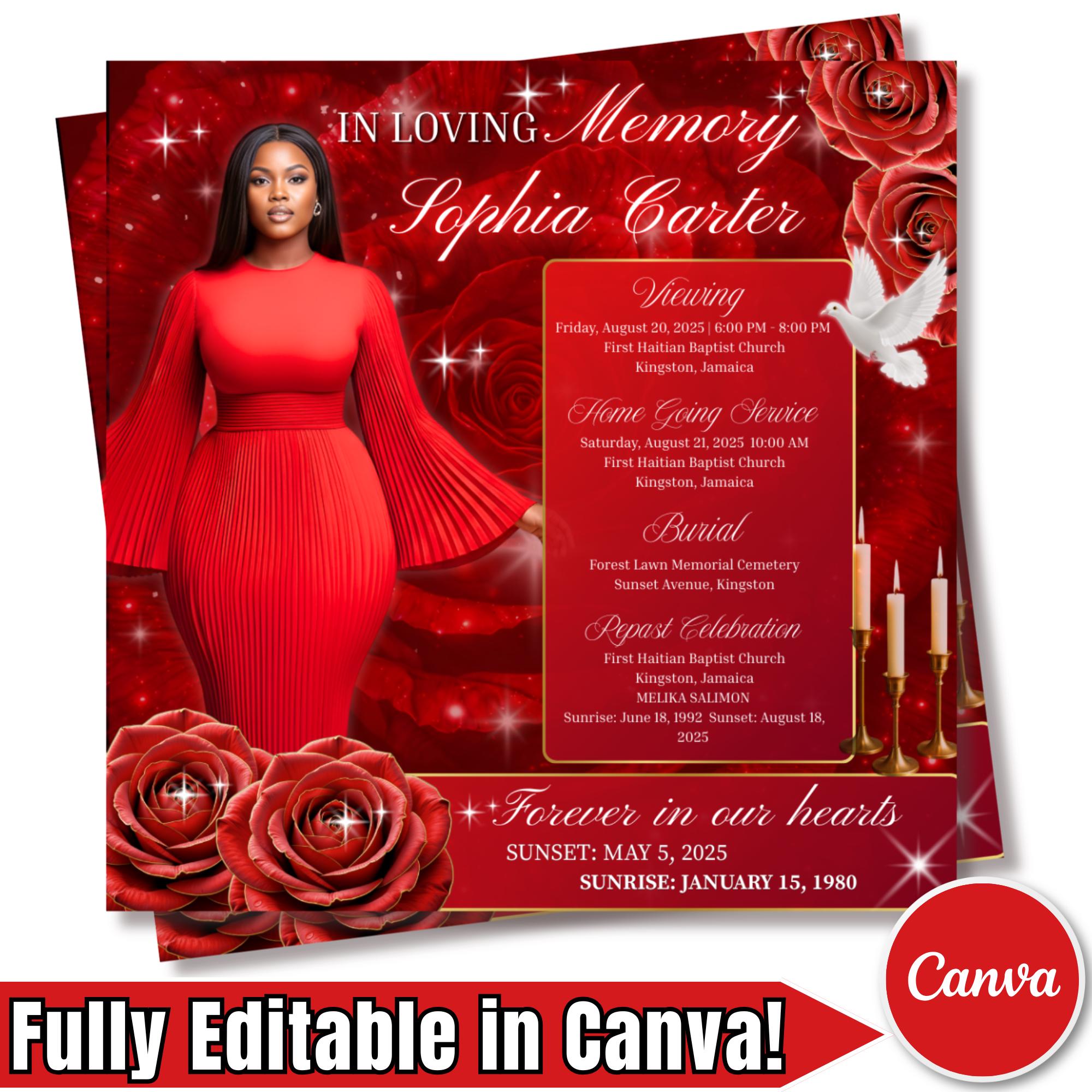 In Loving Memory Red Flyer Canva Editable Template, Memorial Remembrance Flyer, Rest In Peace, Forever In Our Memories, Digital Download - Editable Memorial Canva Template