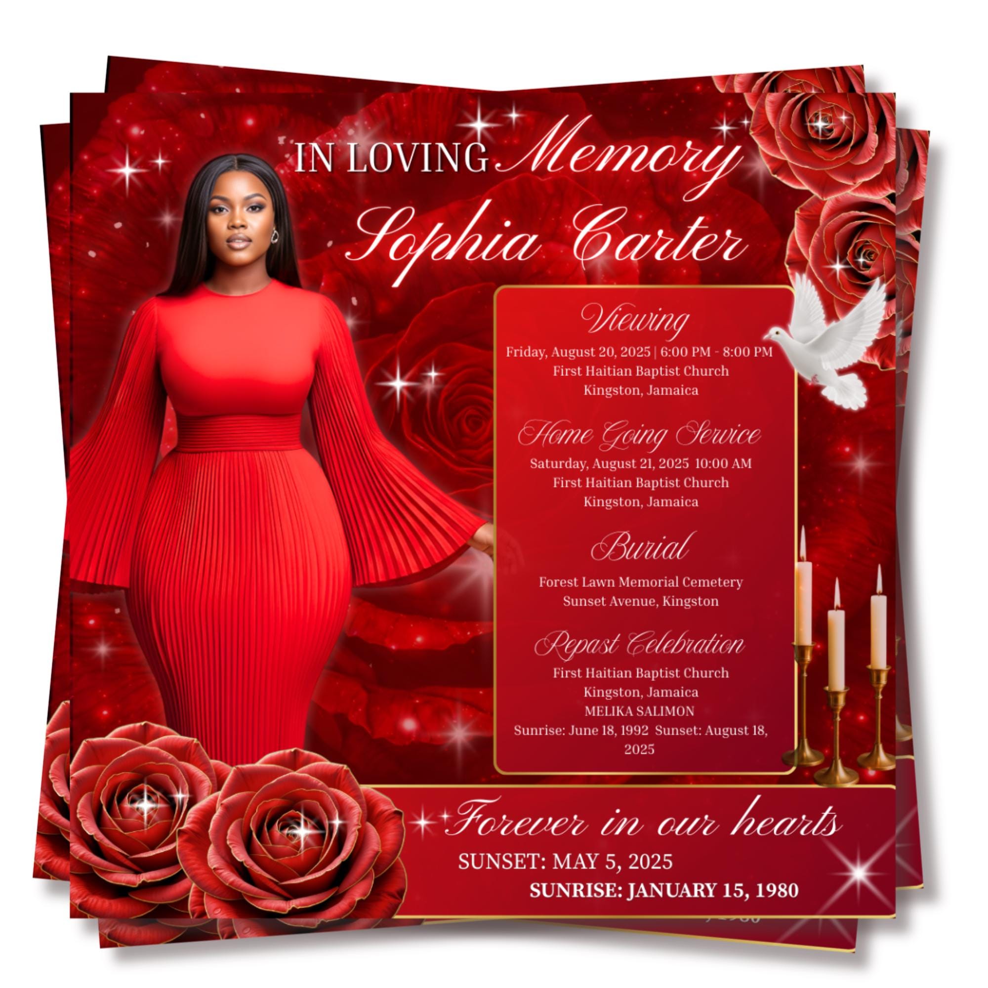 In Loving Memory Red Flyer Canva Editable Template, Memorial Remembrance Flyer, Rest In Peace, Forever In Our Memories, Digital Download - Editable Memorial Canva Template