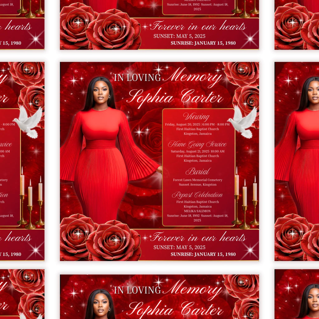 In Loving Memory Red Flyer Canva Editable Template, Memorial Remembrance Flyer, Rest In Peace, Forever In Our Memories, Digital Download - Editable Memorial Canva Template