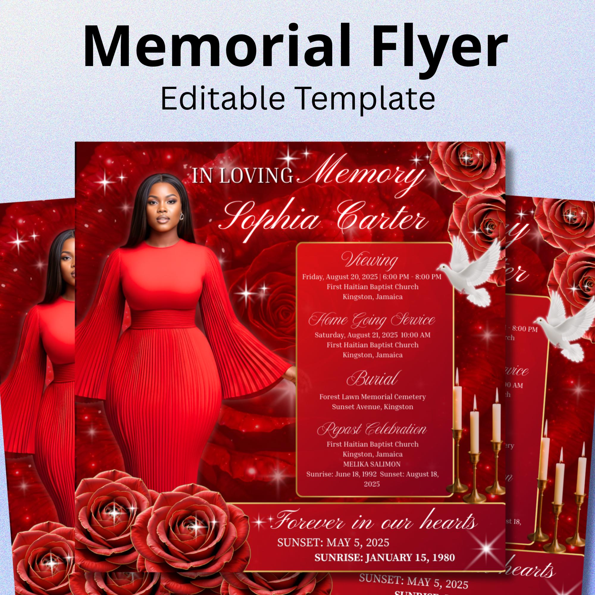 In Loving Memory Red Flyer Canva Editable Template, Memorial Remembrance Flyer, Rest In Peace, Forever In Our Memories, Digital Download - Editable Memorial Canva Template