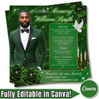 In Loving Memory Green Flyer Canva Editable Template, Memorial Remembrance Flyer, Rest In Peace, Forever In Our Memories, Digital Download - Editable Memorial Canva Template