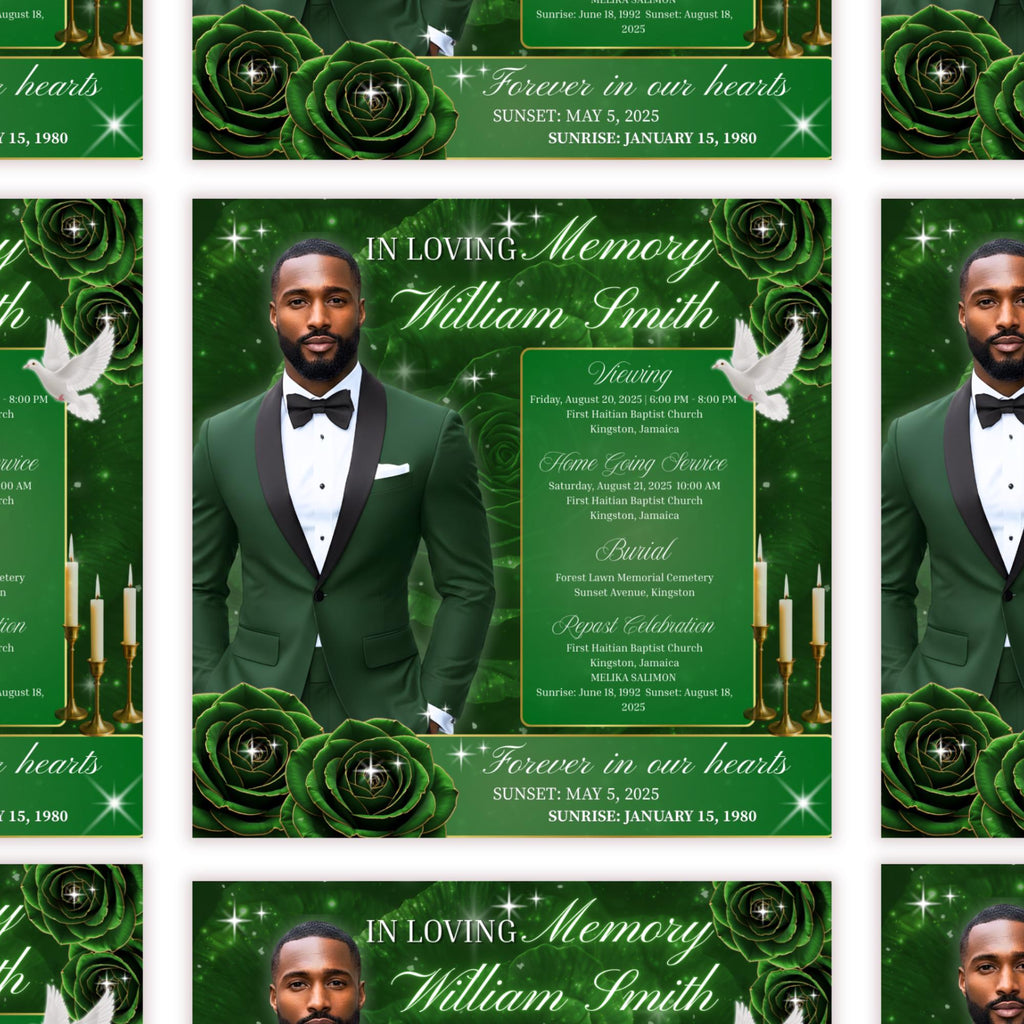 In Loving Memory Green Flyer Canva Editable Template, Memorial Remembrance Flyer, Rest In Peace, Forever In Our Memories, Digital Download - Editable Memorial Canva Template