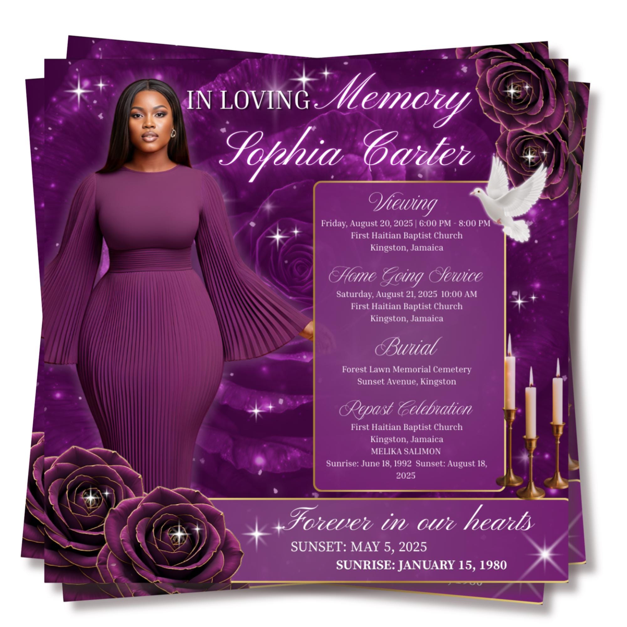 In Loving Memory Purple Flyer Canva Editable Template, Memorial Remembrance Flyer, Rest In Peace, Forever In Our Memories, Digital Download - Editable Memorial Canva Template