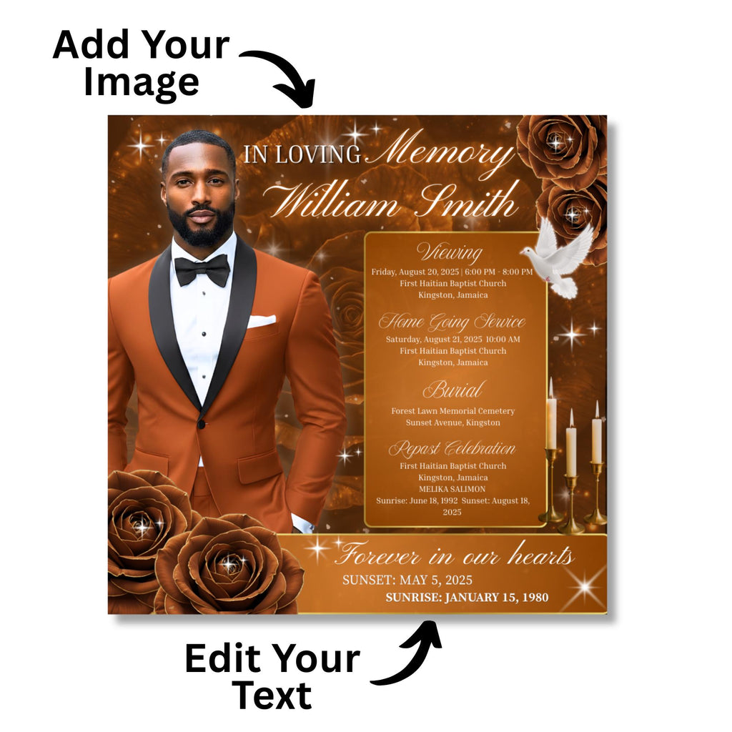 In Loving Memory Brown Flyer Canva Editable Template, Memorial Remembrance Flyer, Rest In Peace, Forever In Our Memories, Digital Download - Editable Memorial Canva Template