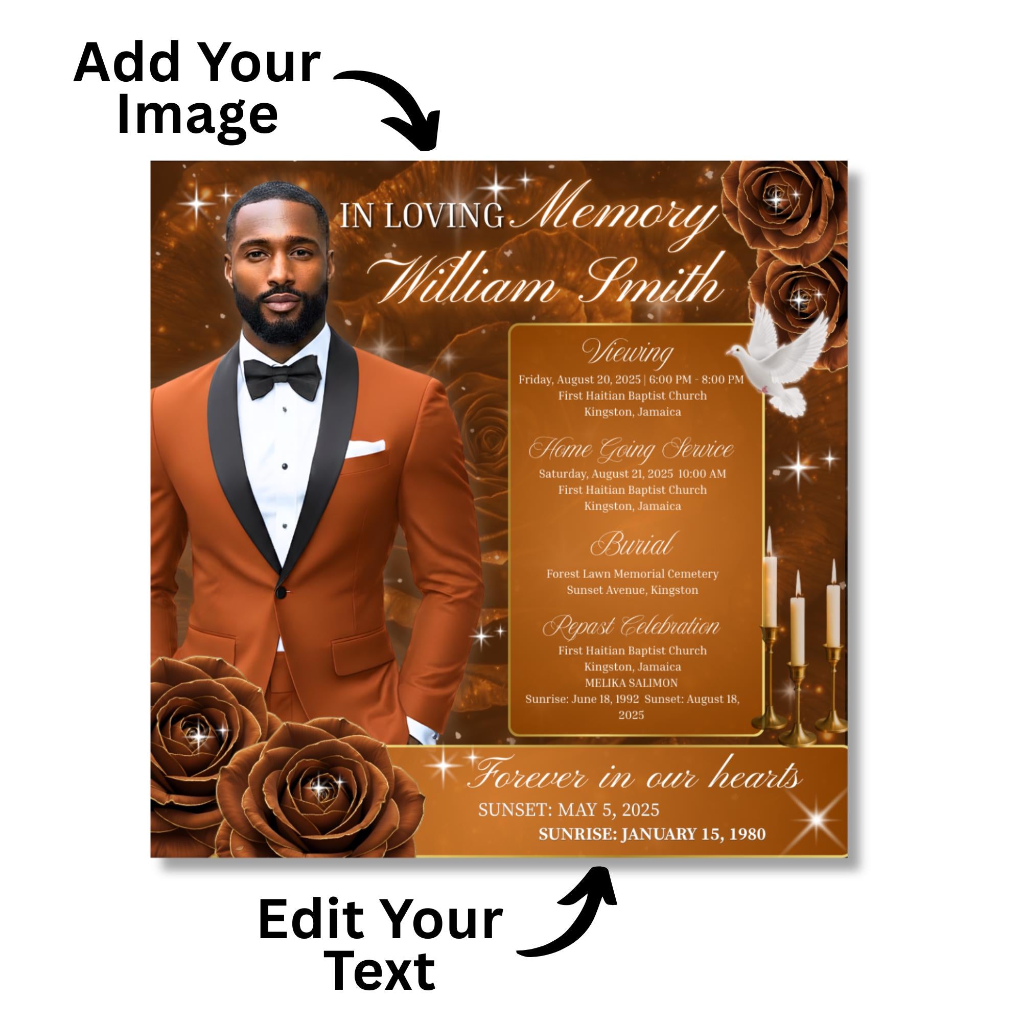 In Loving Memory Brown Flyer Canva Editable Template, Memorial Remembrance Flyer, Rest In Peace, Forever In Our Memories, Digital Download - Editable Memorial Canva Template