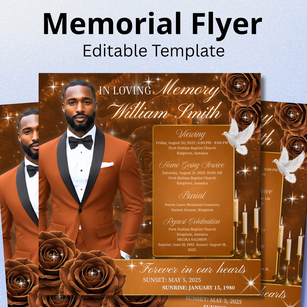In Loving Memory Brown Flyer Canva Editable Template, Memorial Remembrance Flyer, Rest In Peace, Forever In Our Memories, Digital Download - Editable Memorial Canva Template