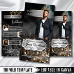 Memorial Black & Silver Smoke Funeral Program Template, Editable TriFold 17x11 Program, Celebration of Life Obituary, Digital Download - Editable Memorial Canva Template