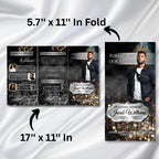 Memorial Black & Silver Smoke Funeral Program Template, Editable TriFold 17x11 Program, Celebration of Life Obituary, Digital Download - Editable Memorial Canva Template