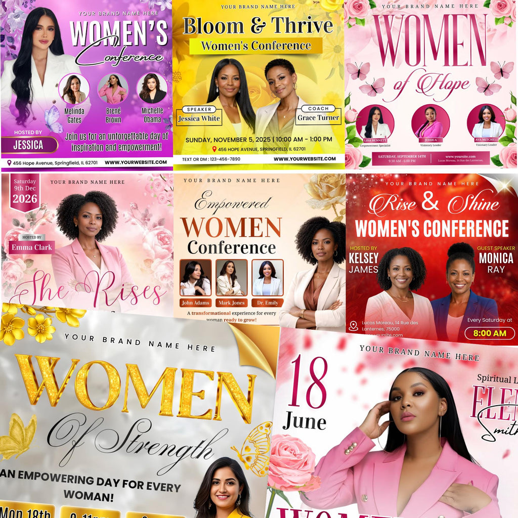 10 Womens Conference Flyers Bundle Template, Womens Day Flyers, Empowerment Event, Church Conference Flyer, Ministry Flyer, Instant Download - Editable Memorial Canva Template