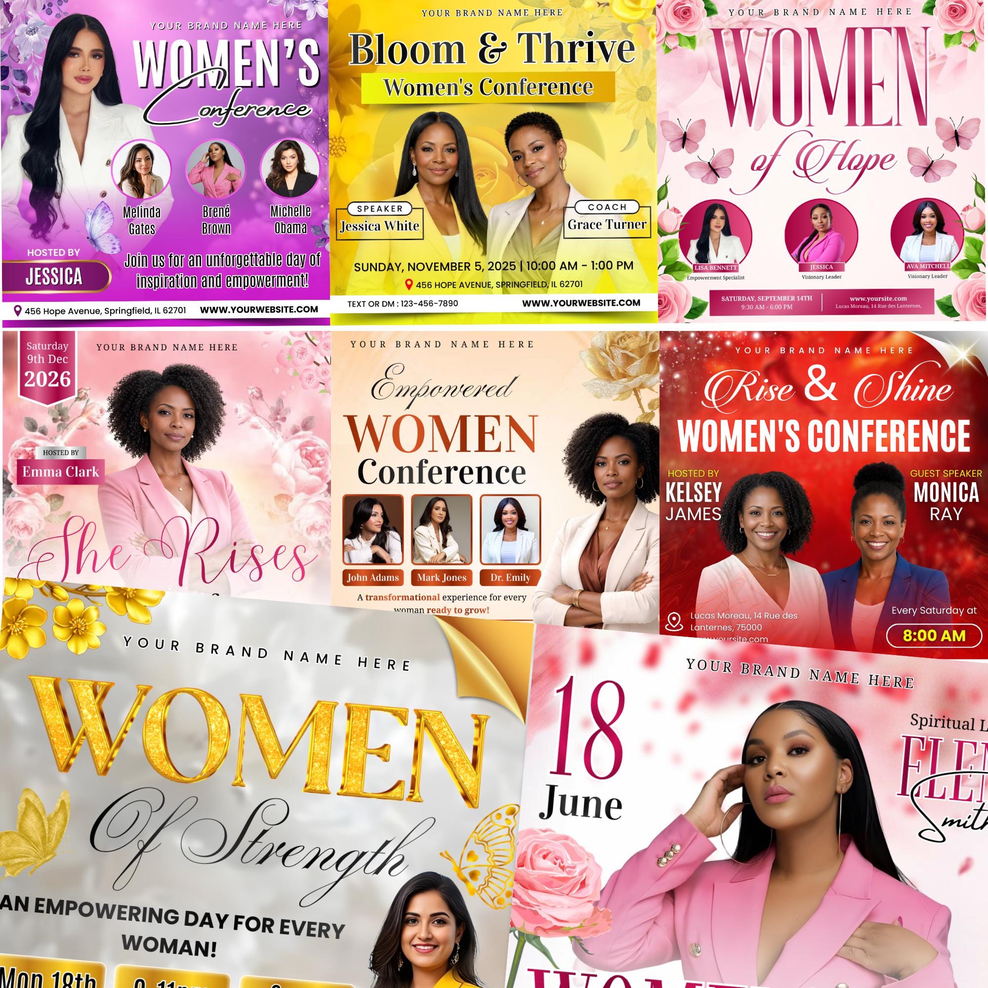 10 Womens Conference Flyers Bundle Template, Womens Day Flyers, Empowerment Event, Church Conference Flyer, Ministry Flyer, Instant Download - Editable Memorial Canva Template