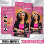 Pink and Gold for a Woman Obituary Funeral Program Template, Editable TriFold 17x11 Program, Celebration of Life Obituary, Digital Download - Editable Memorial Canva Template