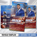 In Loving Memory Blue Football Funeral Program Template, Editable TriFold 17x11 Program, Celebration of Life Obituary, Digital Download - Editable Memorial Canva Template