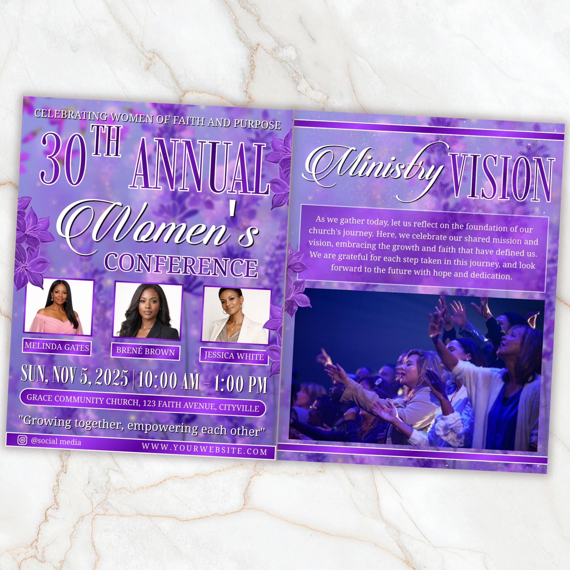 Womens Church Conference Program, Editable Bifold 8.5x11” Design, Church Appreciation Program, Anniversary & Faith Celebration - Editable Memorial Canva Template