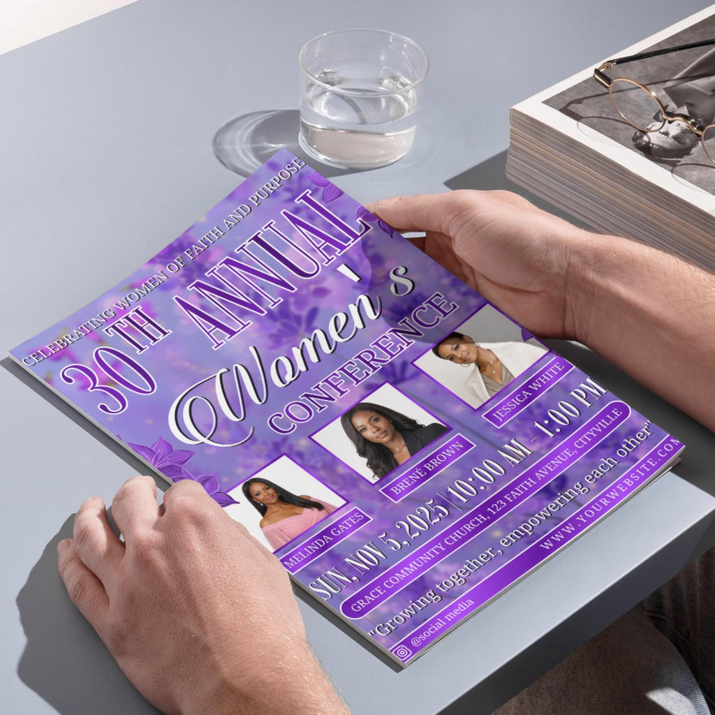 Womens Church Conference Program, Editable Bifold 8.5x11” Design, Church Appreciation Program, Anniversary & Faith Celebration - Editable Memorial Canva Template