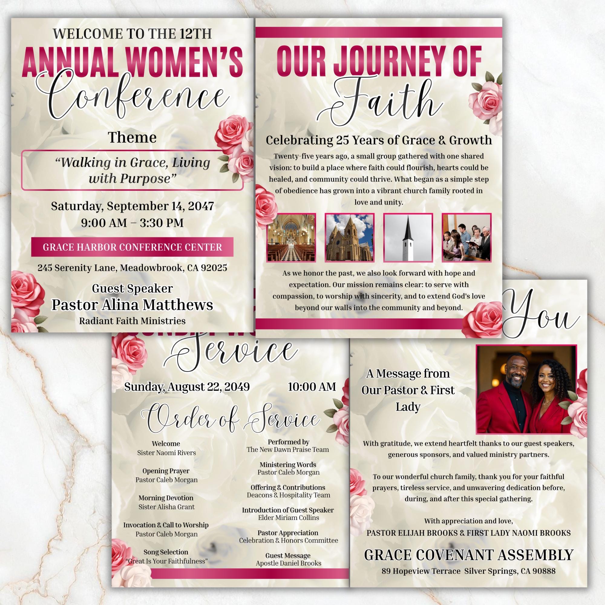 Women's Conference Program Canva Template, Editable Bifold 8.5x11” Design, Church Appreciation Program, Anniversary & Faith Celebration - Editable Memorial Canva Template