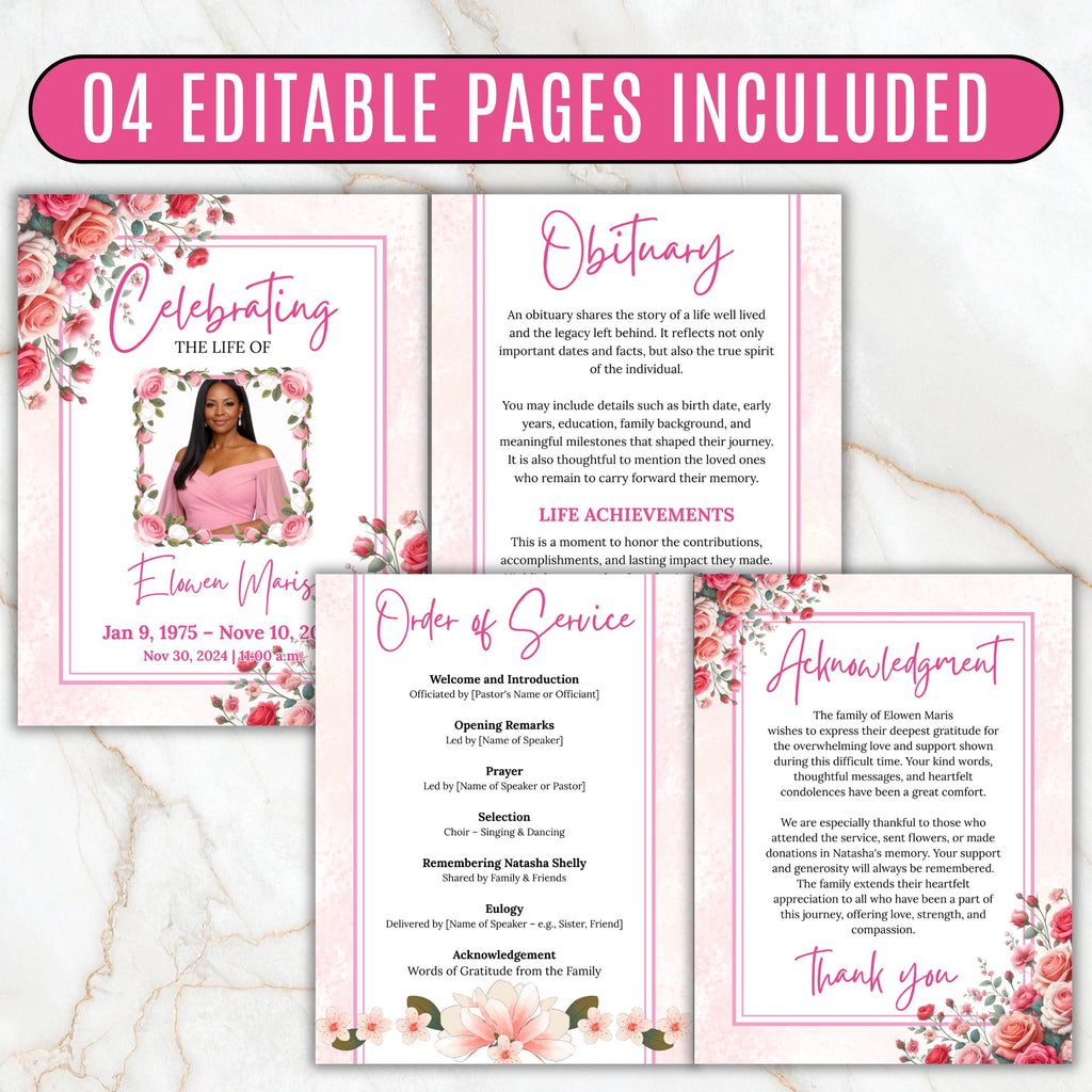 Celebrating of The Life Program Template, Tri-Fold(17x11) Funeral Program, Obituary Celebration Of Life Program, In Loving Memory Templates - Editable Memorial Canva Template