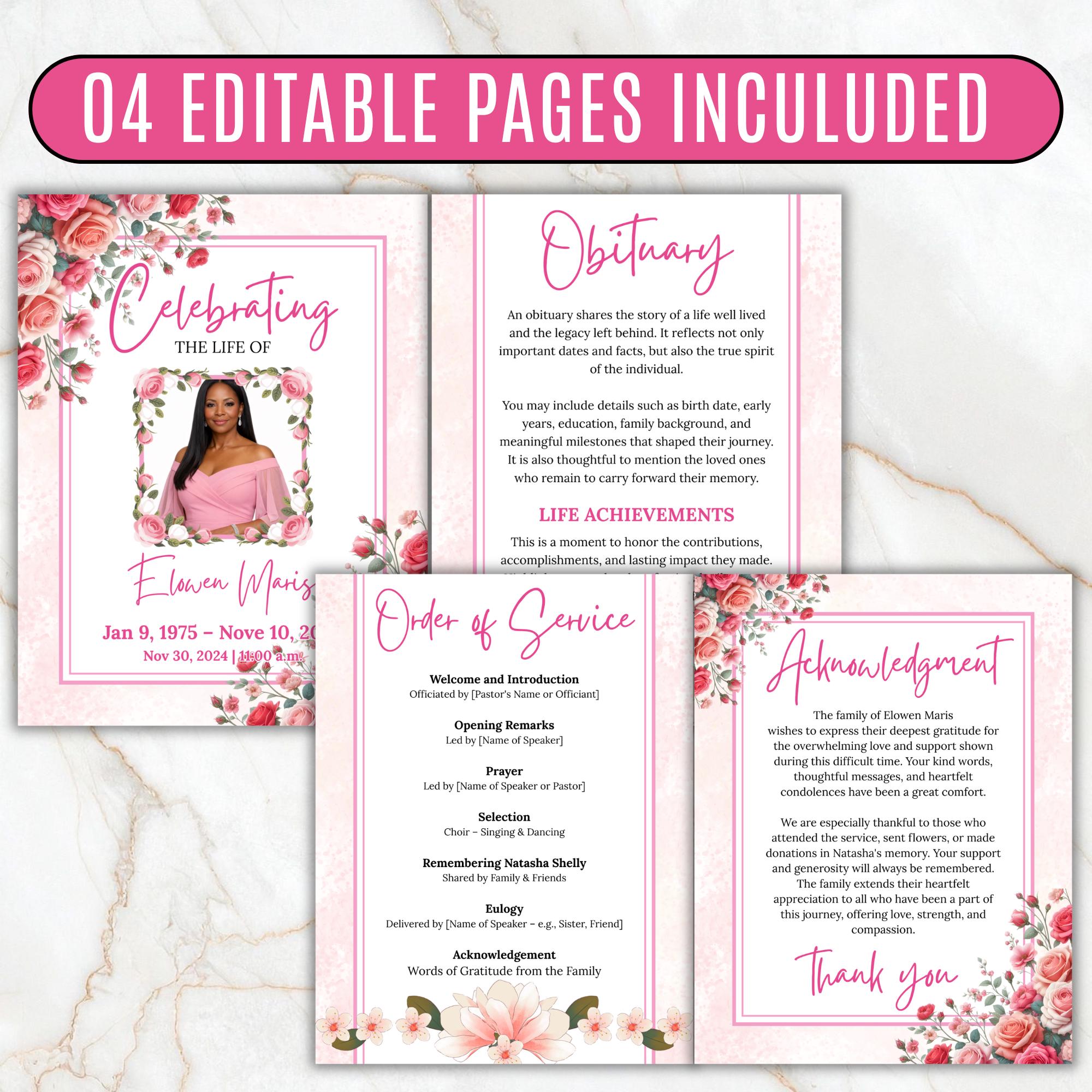 Celebrating of The Life Program Template, Tri-Fold(17x11) Funeral Program, Obituary Celebration Of Life Program, In Loving Memory Templates - Editable Memorial Canva Template