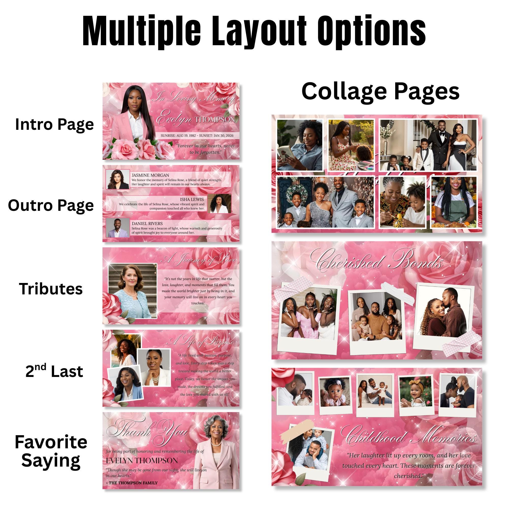Pink Memorial Funeral Slideshow Canva Editable Template, In Loving Memory Template, Funeral Photo Slideshow, Digital Download - Editable Memorial Canva Template