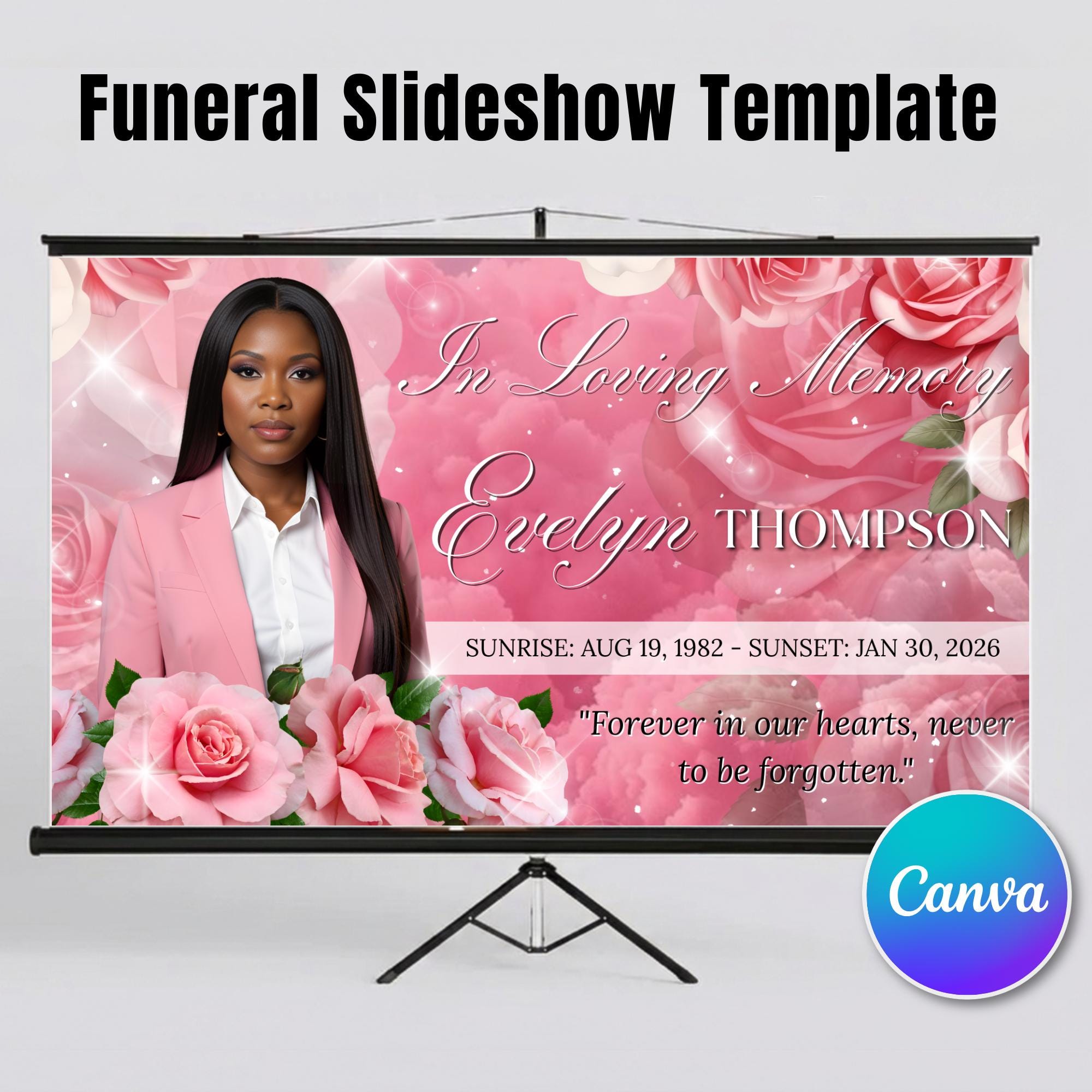 Pink Memorial Funeral Slideshow Canva Editable Template, In Loving Memory Template, Funeral Photo Slideshow, Digital Download - Editable Memorial Canva Template