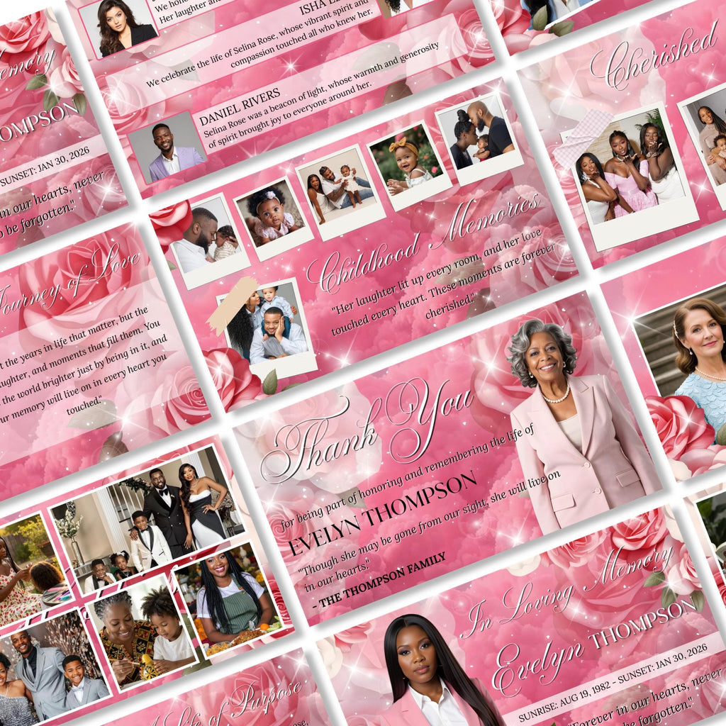 Pink Memorial Funeral Slideshow Canva Editable Template, In Loving Memory Template, Funeral Photo Slideshow, Digital Download - Editable Memorial Canva Template