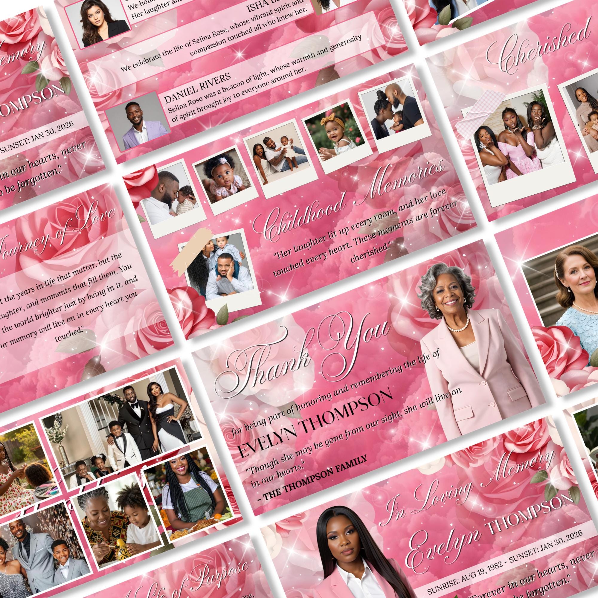 Pink Memorial Funeral Slideshow Canva Editable Template, In Loving Memory Template, Funeral Photo Slideshow, Digital Download - Editable Memorial Canva Template