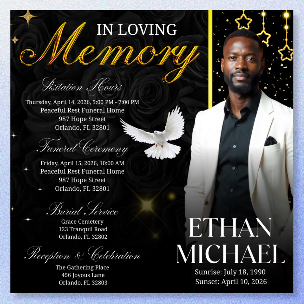 04 Memorial Flyer Canva Template Bundle, Memorial Funeral, in loving memory templates, Funeral Invite Flyer Template, Rest in Peace Flyer - Editable Memorial Canva Template