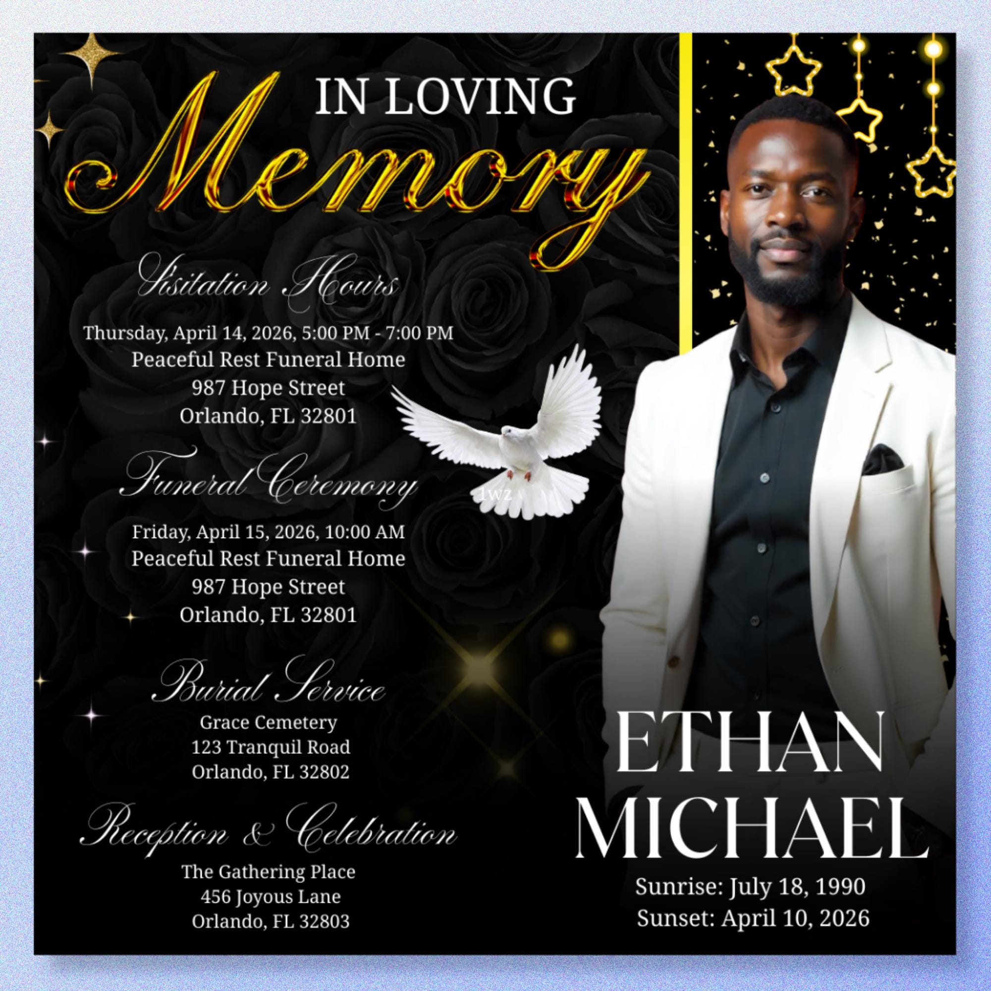 04 Memorial Flyer Canva Template Bundle, Memorial Funeral, in loving memory templates, Funeral Invite Flyer Template, Rest in Peace Flyer - Editable Memorial Canva Template