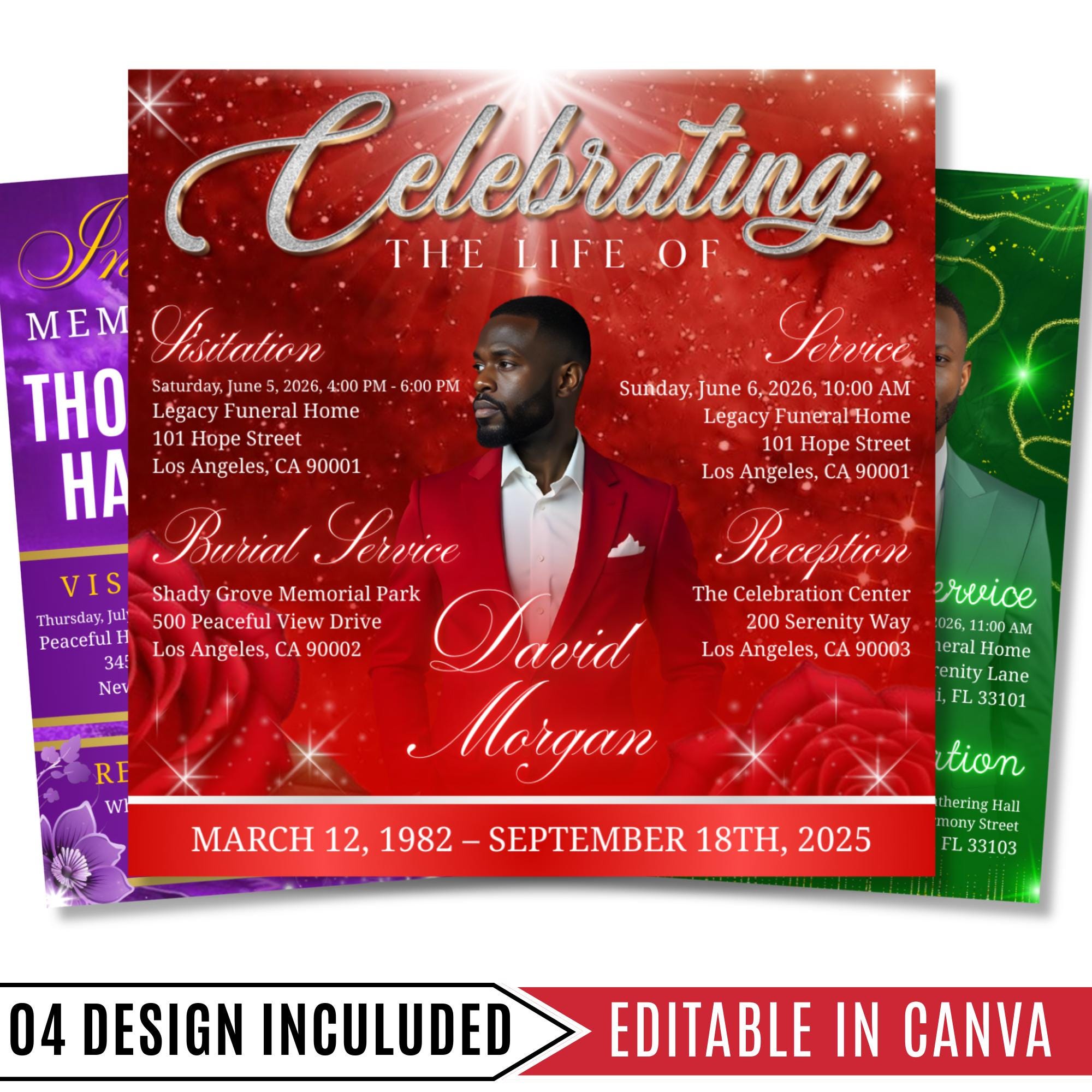 04 Memorial Funeral Invitation Flyer Canva Template Bundle, in loving memory templates, Funeral Invite Flyer Template, Rest in Peace Flyer - Editable Memorial Canva Template