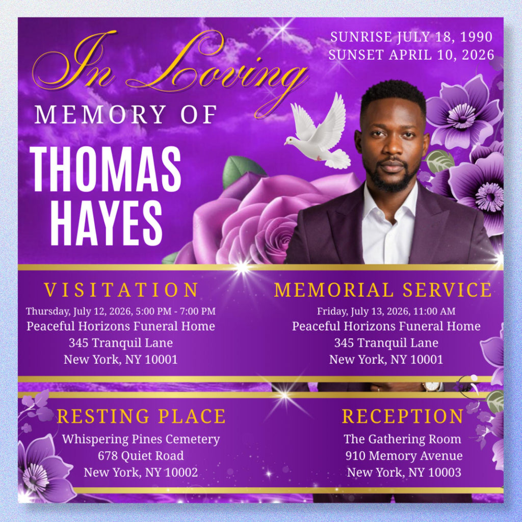 04 Memorial Funeral Invitation Flyer Canva Template Bundle, in loving memory templates, Funeral Invite Flyer Template, Rest in Peace Flyer - Editable Memorial Canva Template