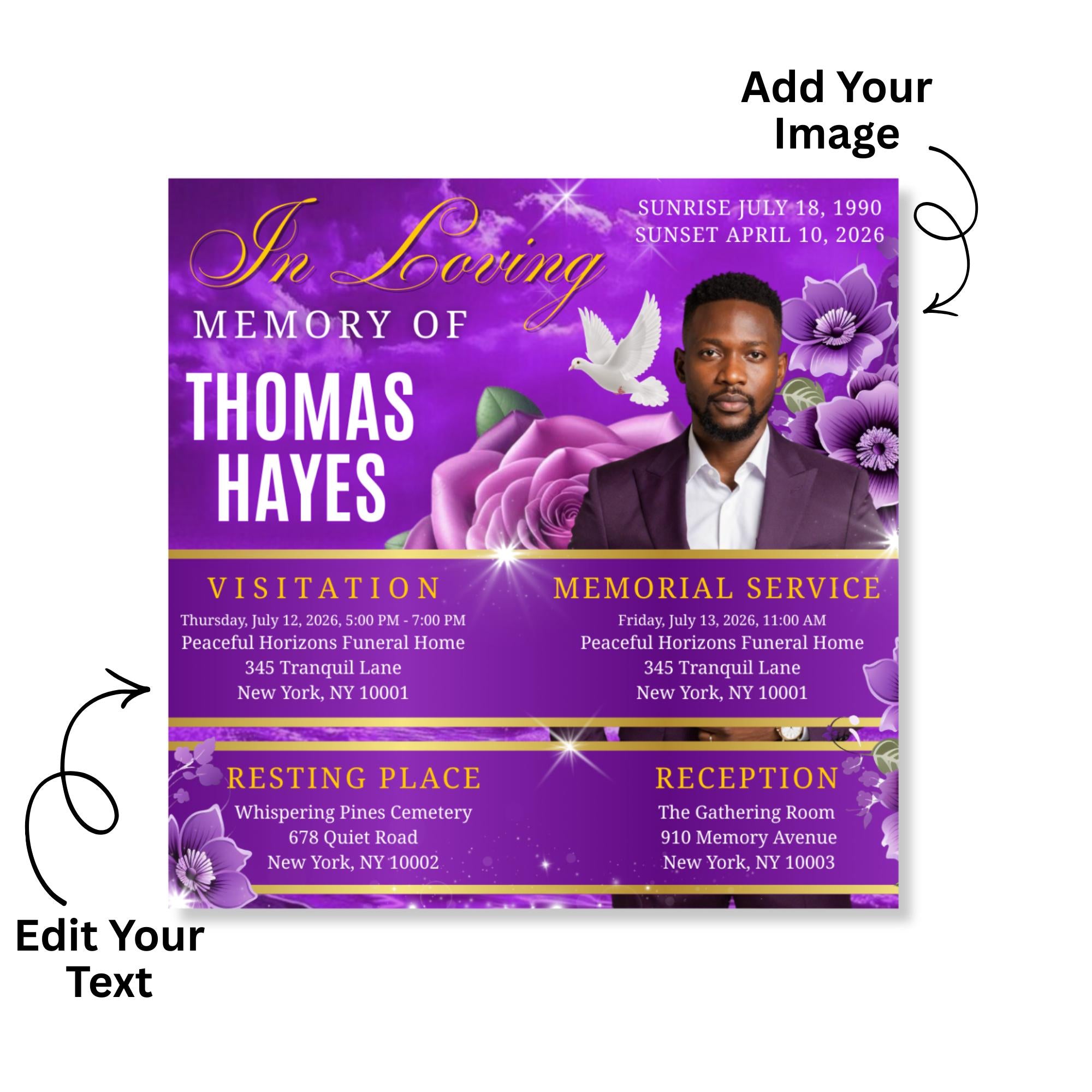 04 Memorial Funeral Invitation Flyer Canva Template Bundle, in loving memory templates, Funeral Invite Flyer Template, Rest in Peace Flyer - Editable Memorial Canva Template
