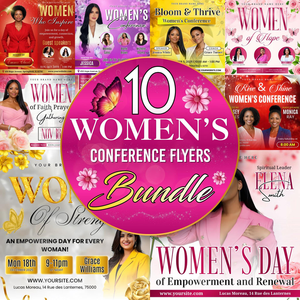 10 Womens Conference Flyers Bundle Template, Womens Day Flyers, Empowerment Event, Church Conference Flyer, Ministry Flyer, Instant Download - Editable Memorial Canva Template