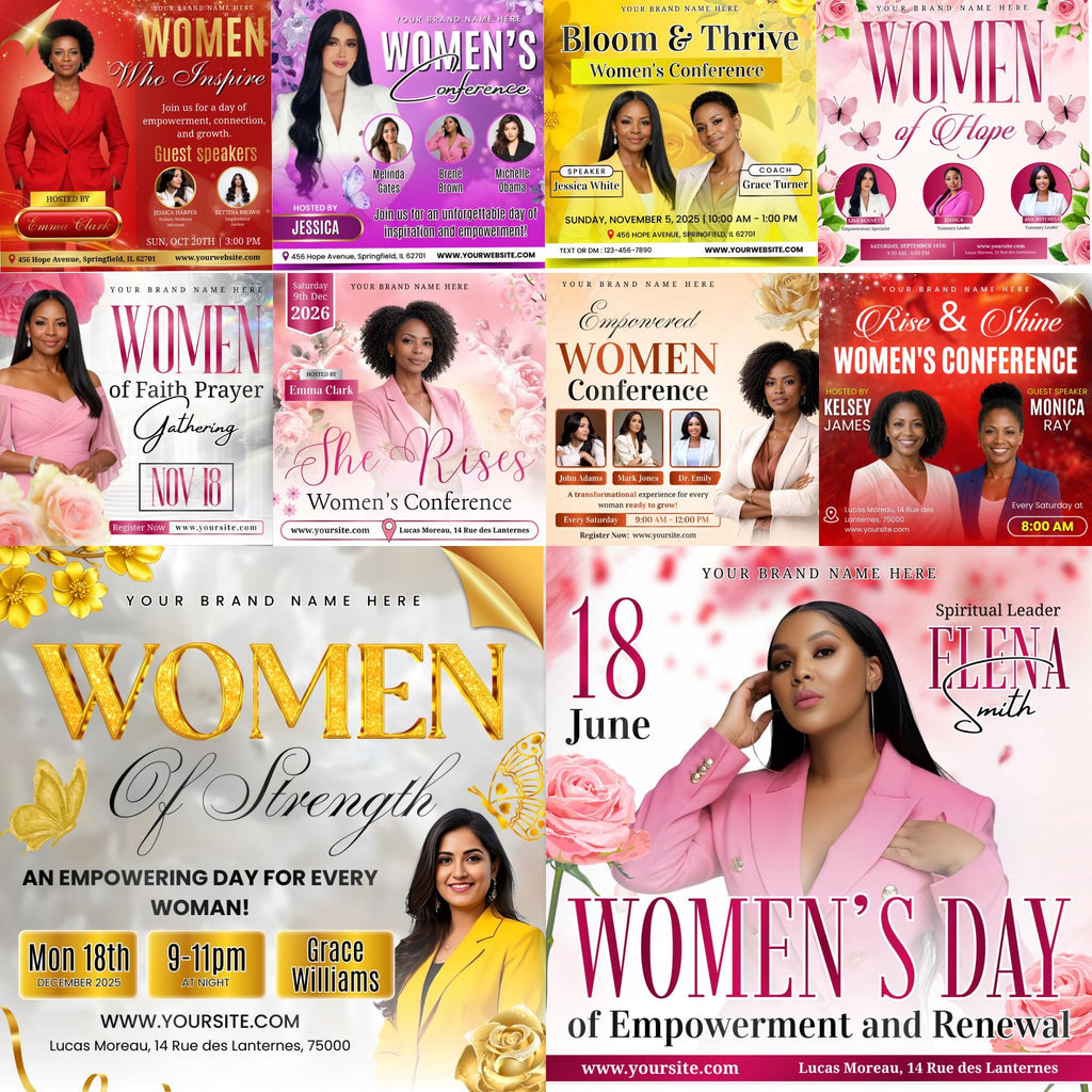 10 Womens Conference Flyers Bundle Template, Womens Day Flyers, Empowerment Event, Church Conference Flyer, Ministry Flyer, Instant Download - Editable Memorial Canva Template
