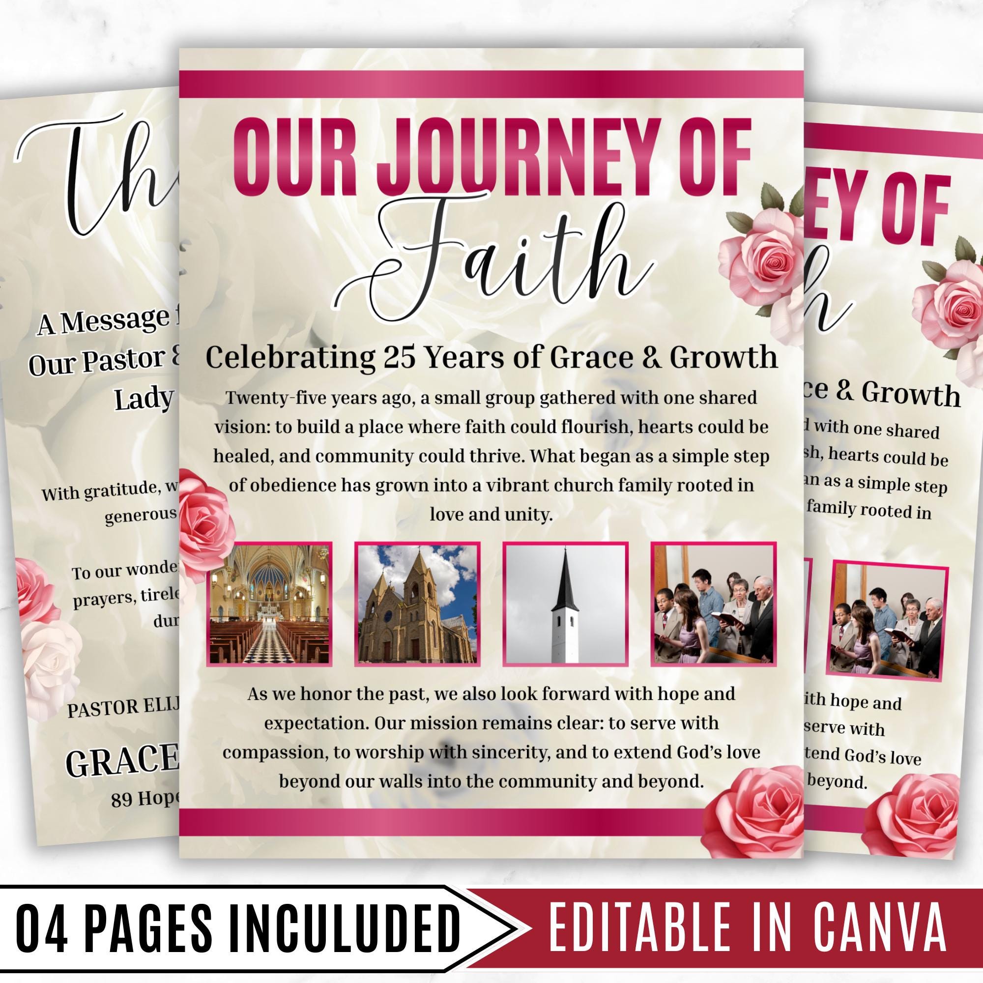Women's Conference Program Canva Template, Editable Bifold 8.5x11” Design, Church Appreciation Program, Anniversary & Faith Celebration - Editable Memorial Canva Template