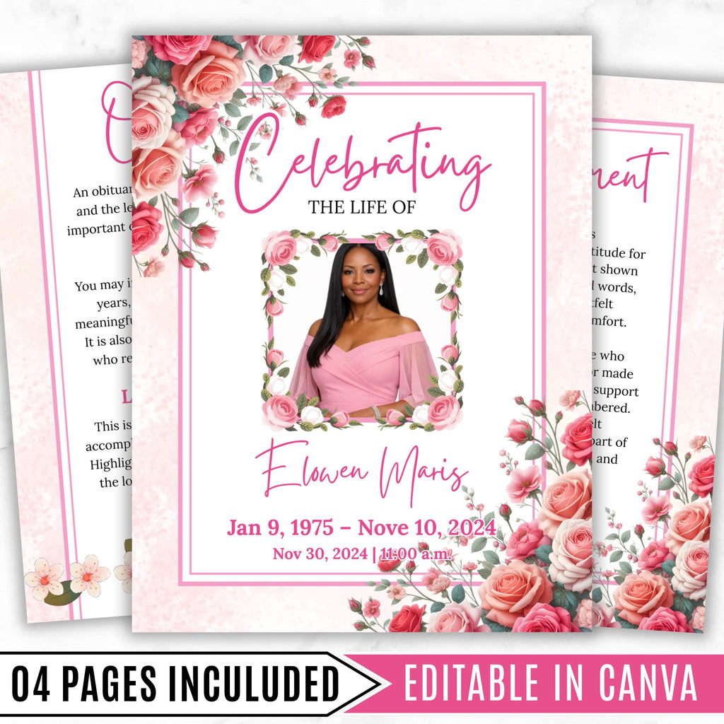 Celebrating of The Life Program Template, Tri-Fold(17x11) Funeral Program, Obituary Celebration Of Life Program, In Loving Memory Templates - Editable Memorial Canva Template