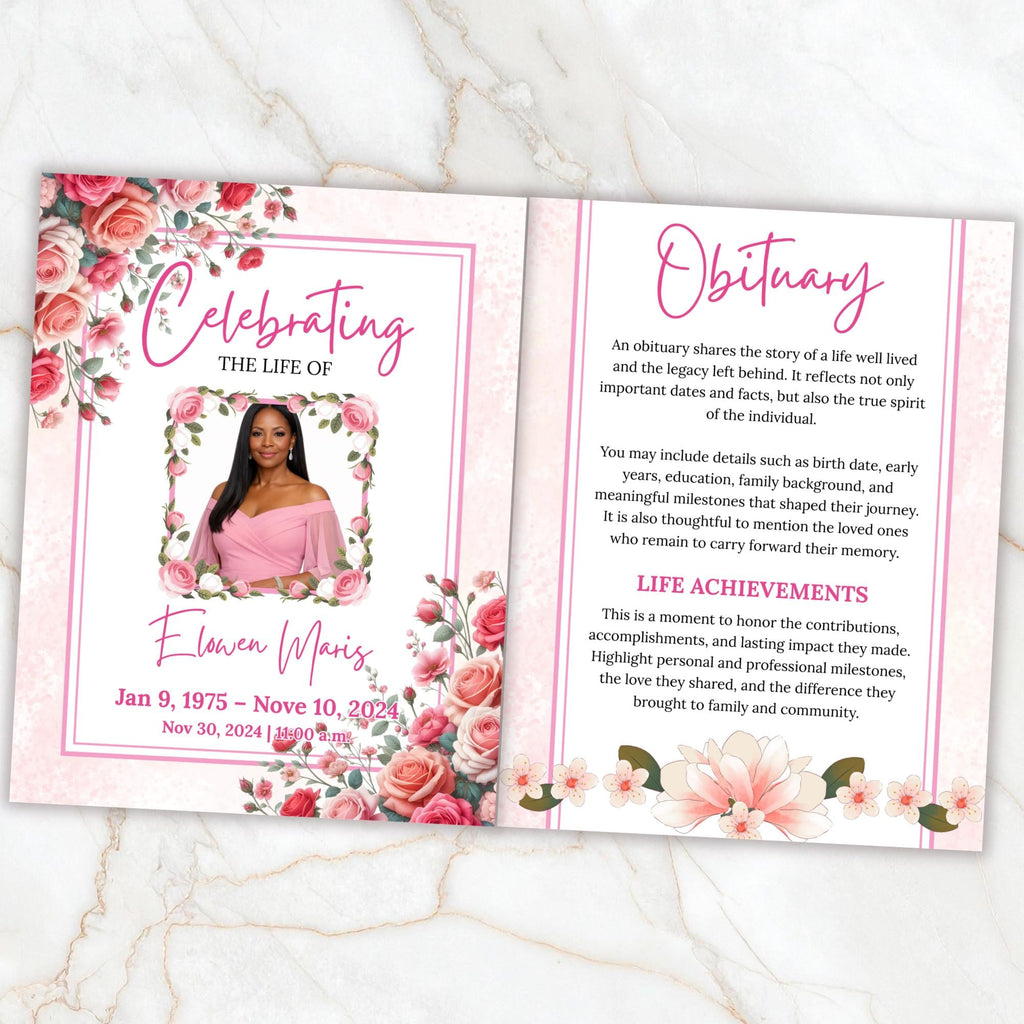 Celebrating of The Life Program Template, Tri-Fold(17x11) Funeral Program, Obituary Celebration Of Life Program, In Loving Memory Templates - Editable Memorial Canva Template