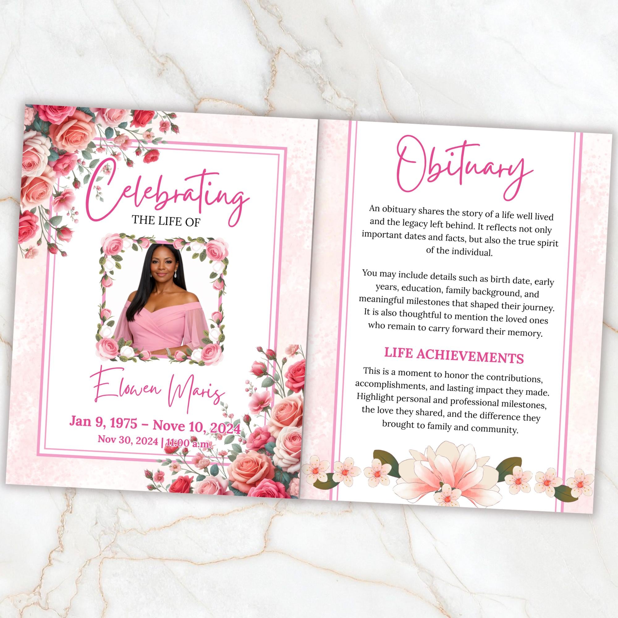 Celebrating of The Life Program Template, Tri-Fold(17x11) Funeral Program, Obituary Celebration Of Life Program, In Loving Memory Templates - Editable Memorial Canva Template