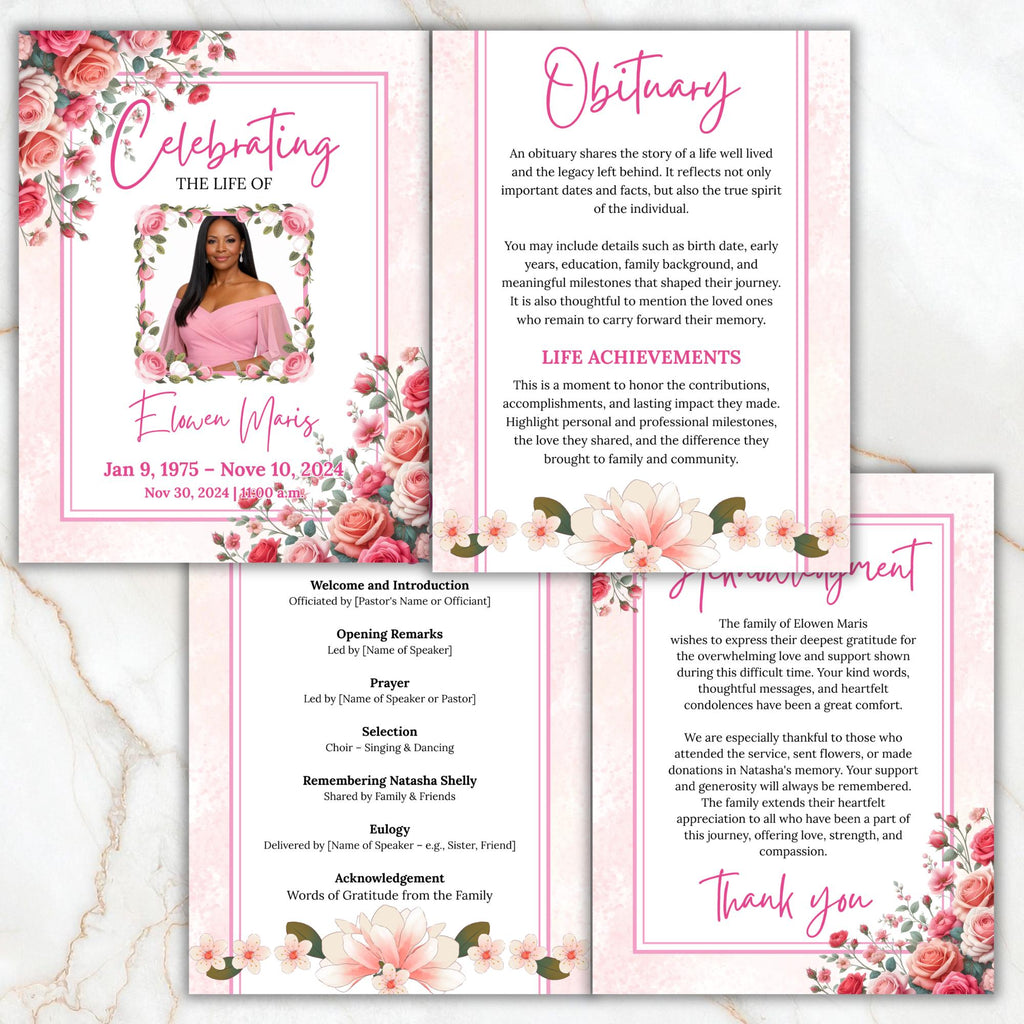 Celebrating of The Life Program Template, Tri-Fold(17x11) Funeral Program, Obituary Celebration Of Life Program, In Loving Memory Templates - Editable Memorial Canva Template