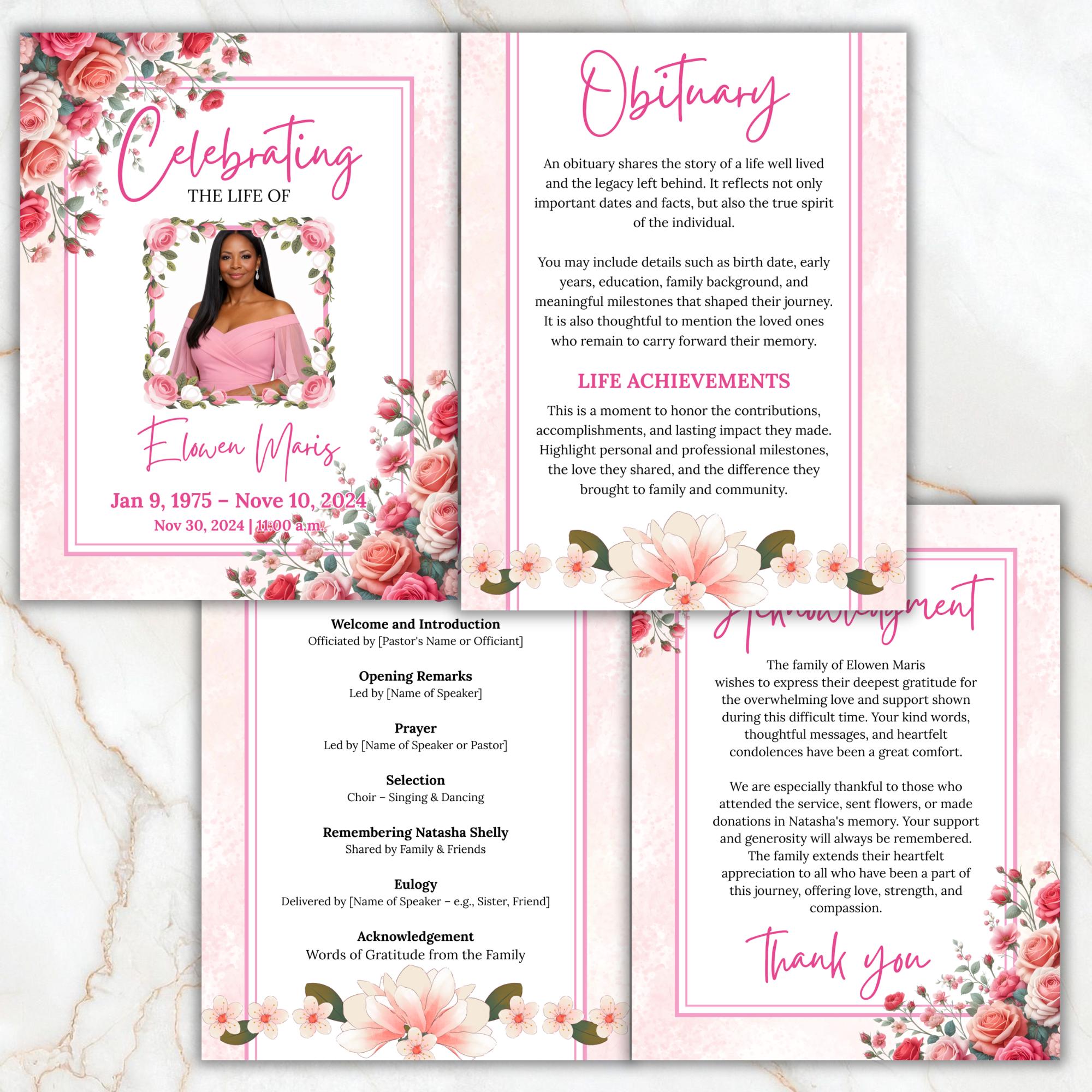 Celebrating of The Life Program Template, Tri-Fold(17x11) Funeral Program, Obituary Celebration Of Life Program, In Loving Memory Templates - Editable Memorial Canva Template