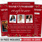 04 Red Women's Ministry Conference Program, Editable Bifold 8.5x11” Design, Canva Program Template, Digital Download - Editable Memorial Canva Template