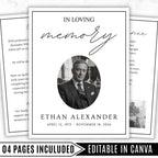 04 Pages Funeral Program Template, Bi-Fold Funeral Program, Obituary Celebration Of Life Program, Digital Download - Editable Memorial Canva Template